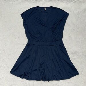 Halara NWT Dark Blue VNeck Pleated Front Side Pocket Waffle Casual Romper